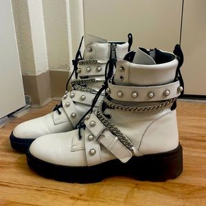 Zara pearl and chain biker boots